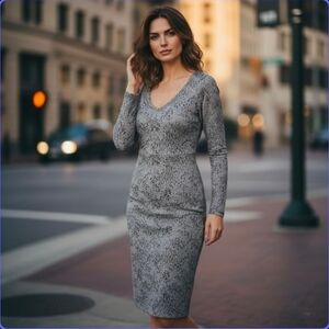 Reiss Hallie Long Sleeve Sweetheart Neckline Jacquard Midi Dress Size 4